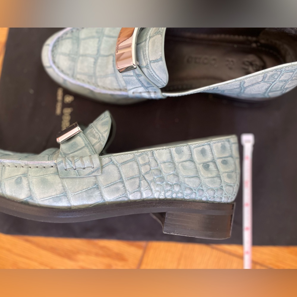 rag and bone loafers in light blue leather with silver buckle and black … - Picture 14 of 16